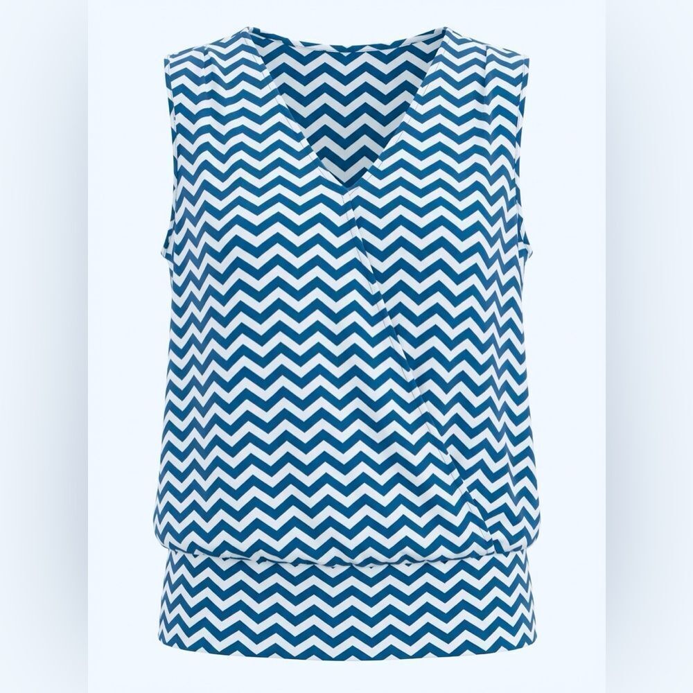 LULU-B WOMENS SLEEVELESS TUNIC BLUE AND WHITE SIZE S